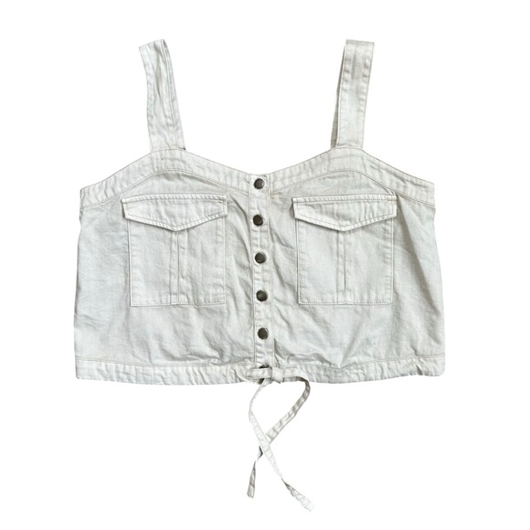 Free People Palm Desert Ivory Cotton Denim Safari Cropped Button Down Top Small - Picture 2 of 6